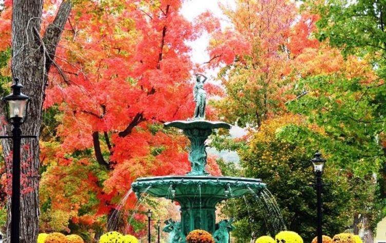 Historic fountain with fall foliage in Madison